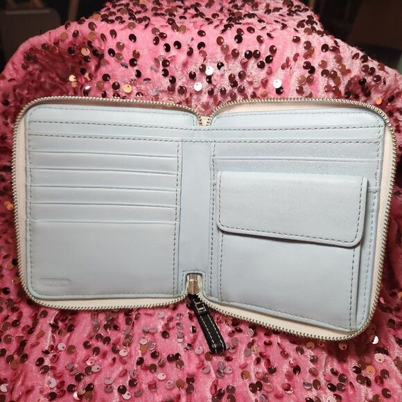 Ivory Coach Zip Around Wallet with Robin's Egg Blue Interior - Picture 3 of 3